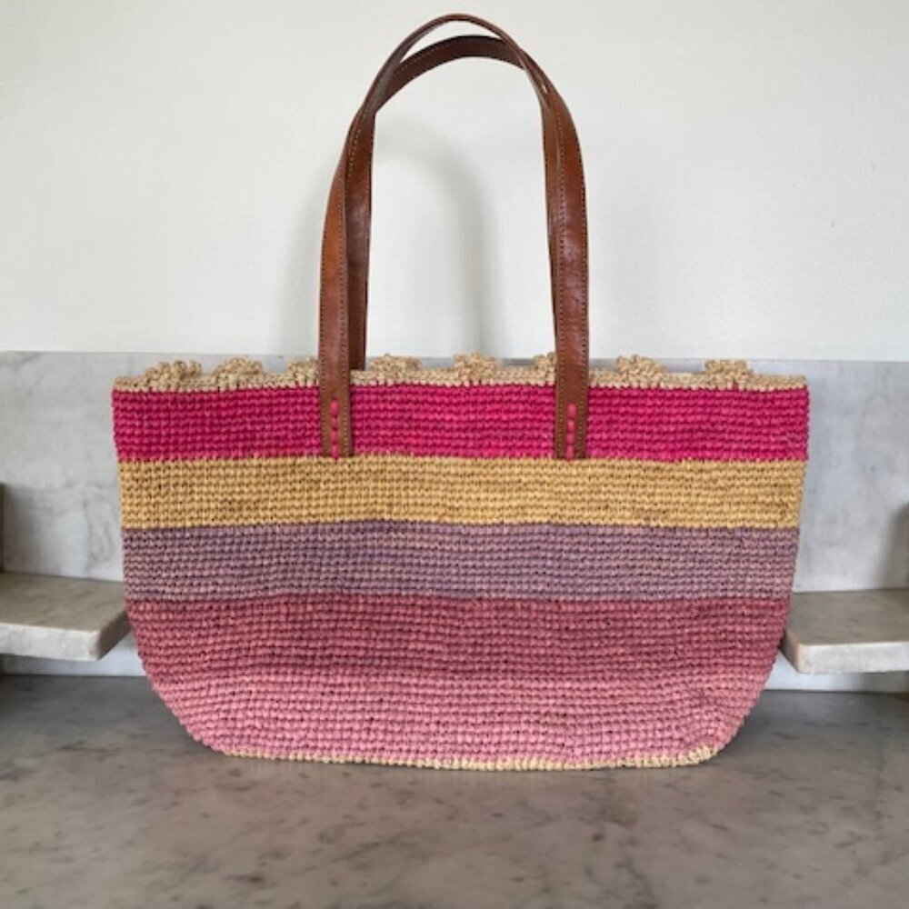 MAR Y SOL Allegra Raffia Woven Large Tote Bag Pink Purple Stripe - Picture 4 of 15